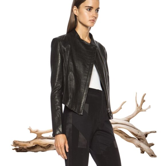 Helmut Lang Jackets & Blazers - [Sold] HELMUT LANG Black Blistered Asymmetric Crop Leather Jacket | Size M
